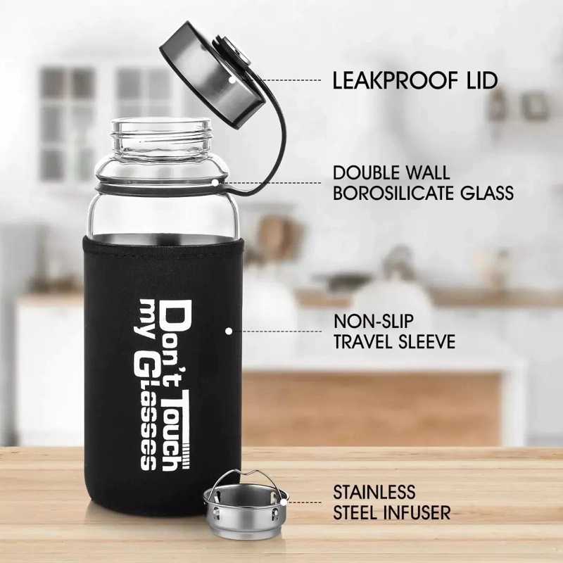 TERMO DE VIDRIO CON TAPA ROSCA Y FILTRO COLADOR 1000 ML PARA BEBIDAS - 4