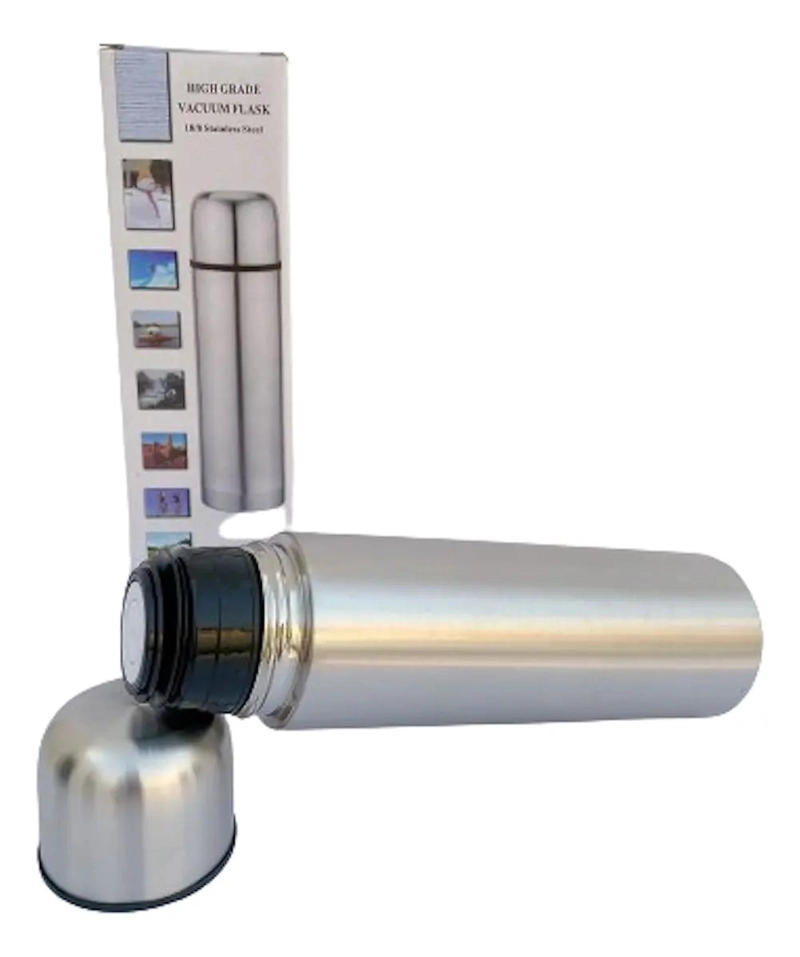 TERMO METALICO INOXIDABLE DE 500 ML COLOR PLATEADO PARA BEBIDAS - 1