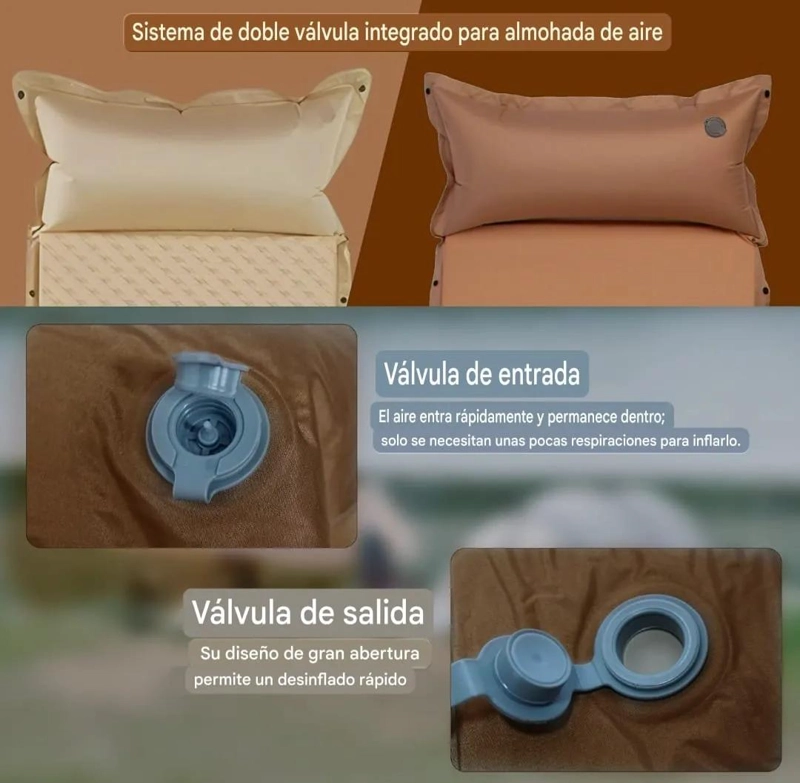 COLCHONETA AUTOINFLABLE PARA CAMPING CON ALMOHADA INTEGRADA PARA UNA PLAZA - 2