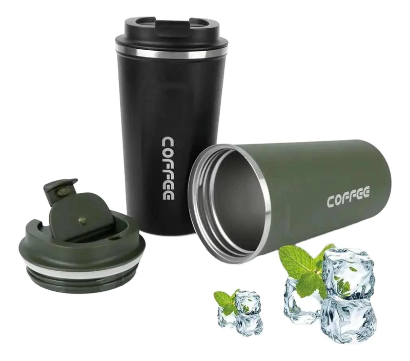 VASO TE RMICO PORTATIL DE ACERO INOXIDABLE CON DOBLE CAPA AISLANTE PARA CAFE - 1