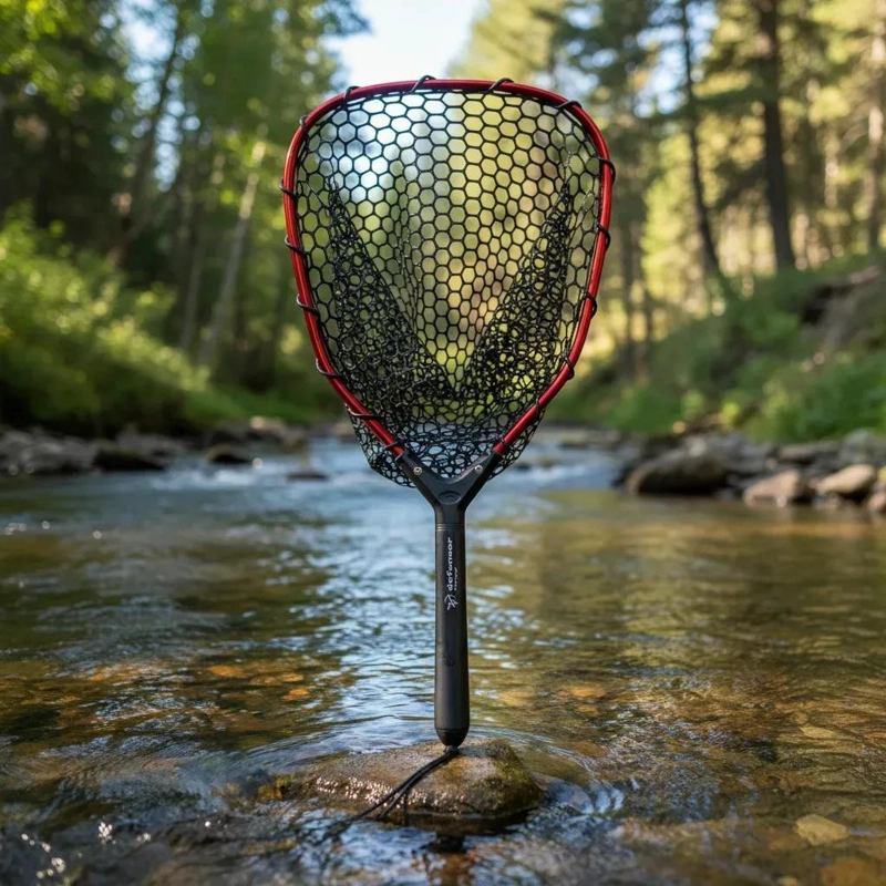 RED DE PESCA CON MALLA DE SILICONA DE 58 CM COLOR ROJO - 2