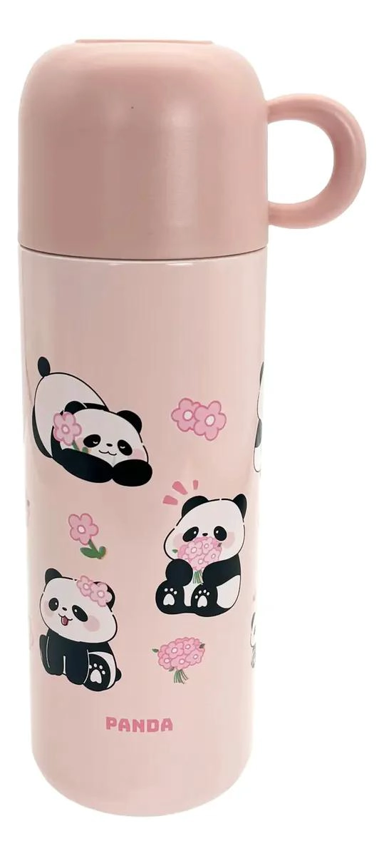 TERMO DE ACERO INOXIDABLE CON TAZA DISEÑO OSO PANDA 500 ML - 1