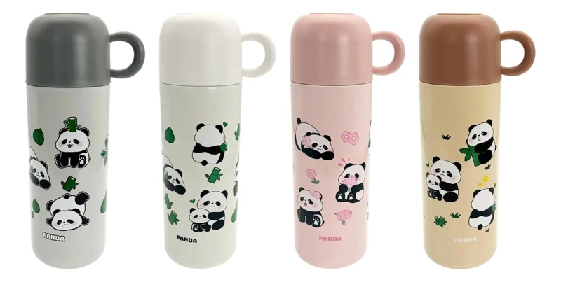 TERMO DE ACERO INOXIDABLE CON TAZA DISEÑO OSO PANDA 500 ML - 2