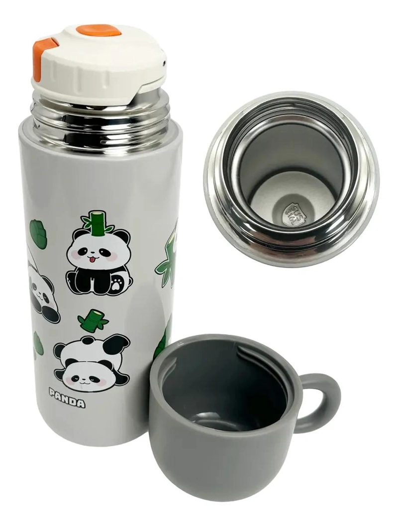 TERMO DE ACERO INOXIDABLE CON TAZA DISEÑO OSO PANDA 500 ML - 3
