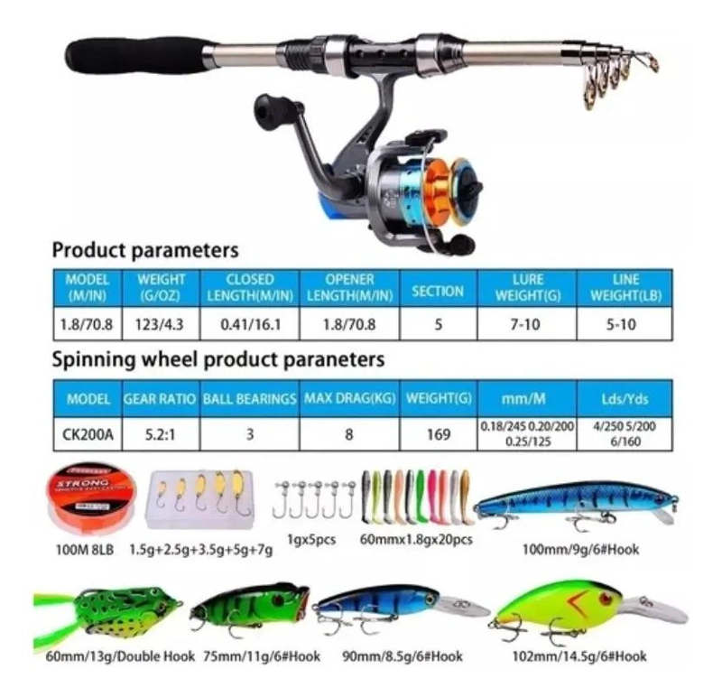 KIT COMPLETO DE PESCA CON CAÑA DE 1.8 METROS, CARRETE Y ACCESORIOS - 2