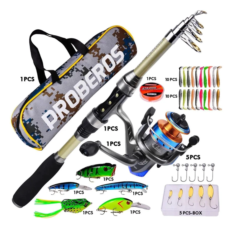 KIT COMPLETO DE PESCA CON CAÑA DE 1.8 METROS Y ACCESORIOS VARIADOS - 2