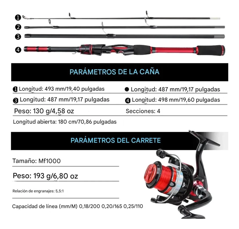 KIT COMPLETO DE PESCA CON CAÑA DE 1.8 METROS Y CARRETE - 2