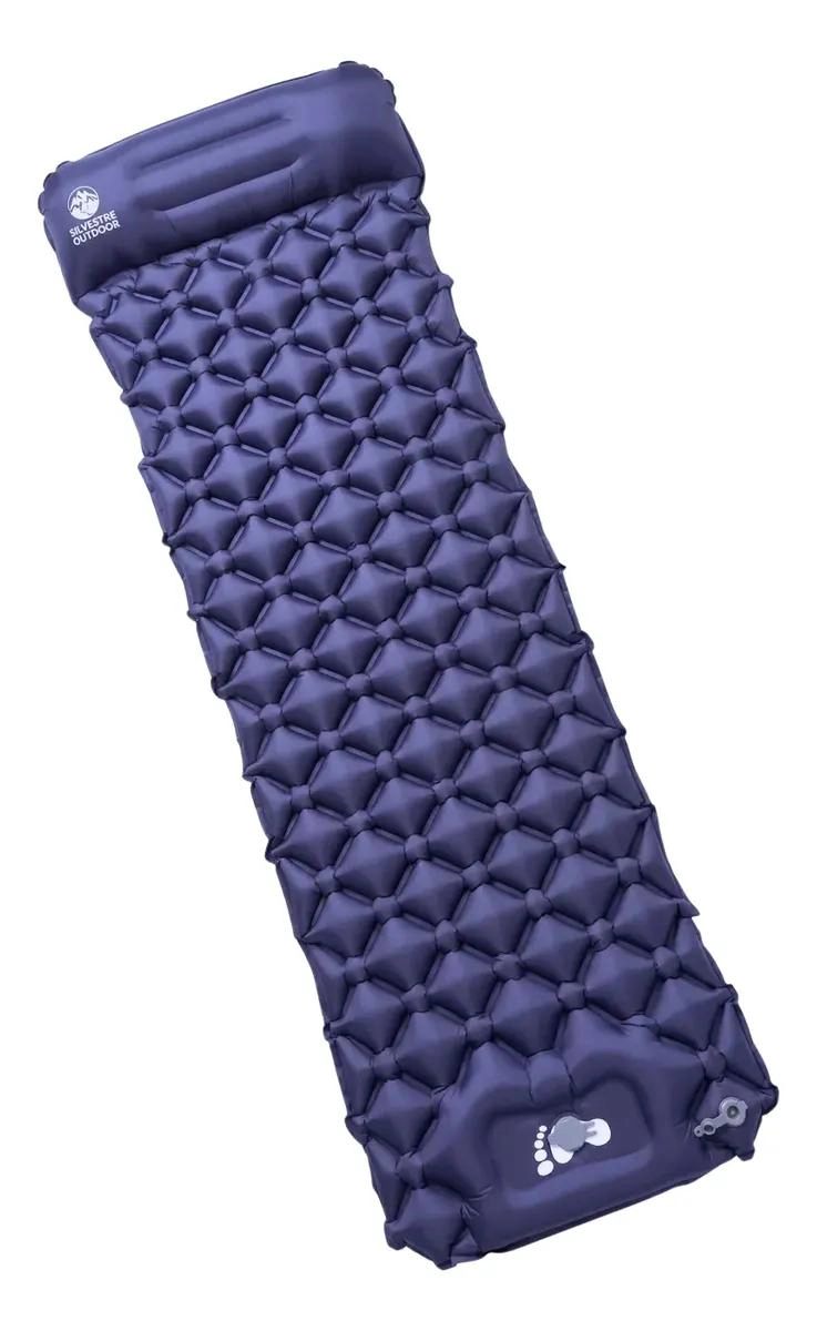 COLCHON INFLABLE PARA UNA PERSONA COLOR AZUL CON INFLADOR DE PIE INTEGRADO - 1
