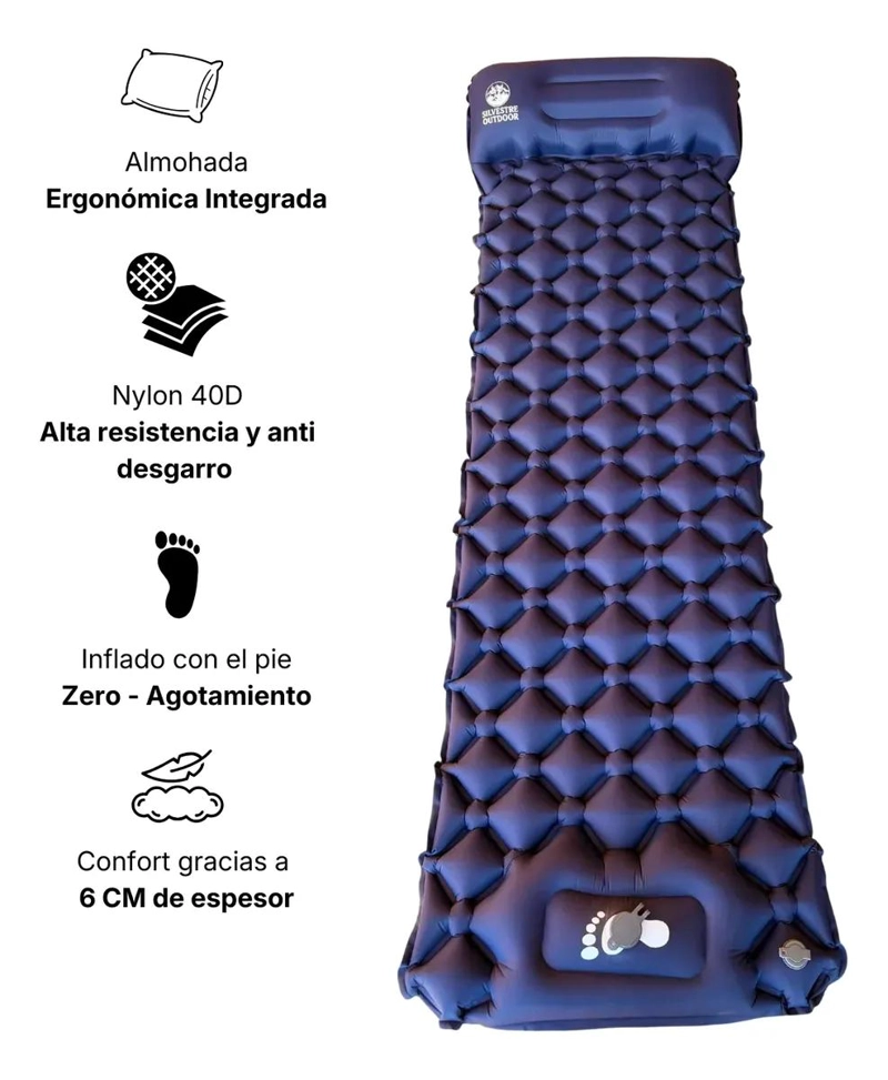 COLCHON INFLABLE PARA UNA PERSONA COLOR AZUL CON INFLADOR DE PIE INTEGRADO - 3