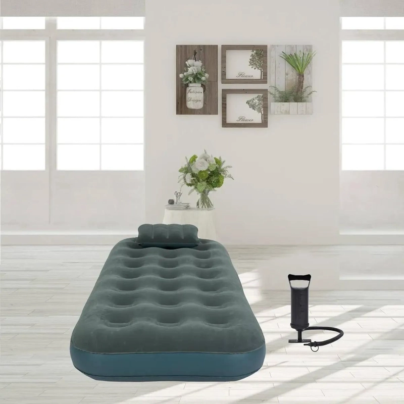 COLCHON INFLABLE INDIVIDUAL CON ALMOHADA Y BOMBA MANUAL INTEGRADA - 2