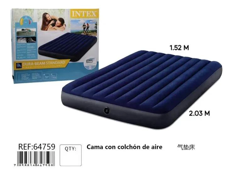 COLCHON INFLABLE PARA DOS PERSONAS CON MEDIDAS 203X152X25 CM COLOR AZUL - 2