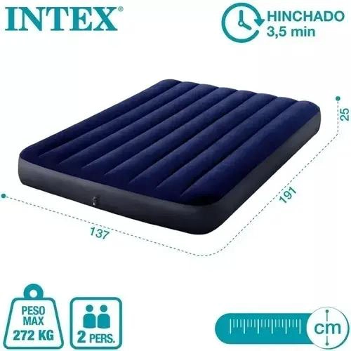 COLCHON INFLABLE DOBLE CLASICO CON SUPERFICIE SUAVE Y RESISTENTE AZUL - 2