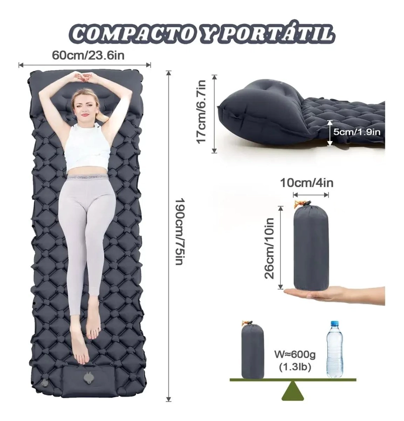 COLCHONETA INFLABLE PORTATIL IMPERMEABLE PARA CAMPING Y DORMIR - 2