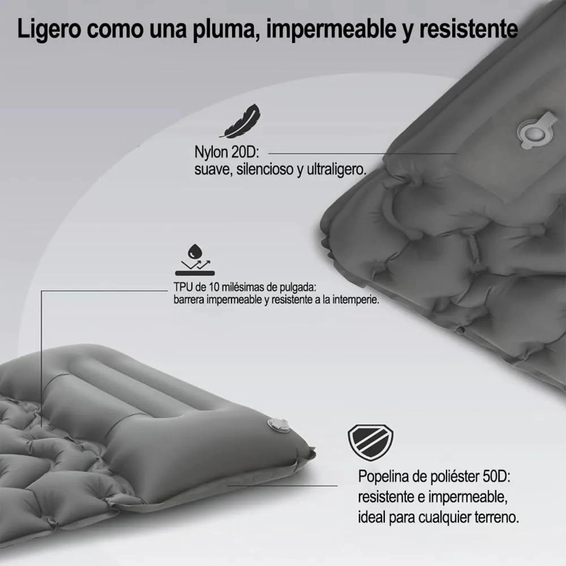 COLCHONETA INFLABLE PORTATIL IMPERMEABLE PARA CAMPING Y DORMIR - 4