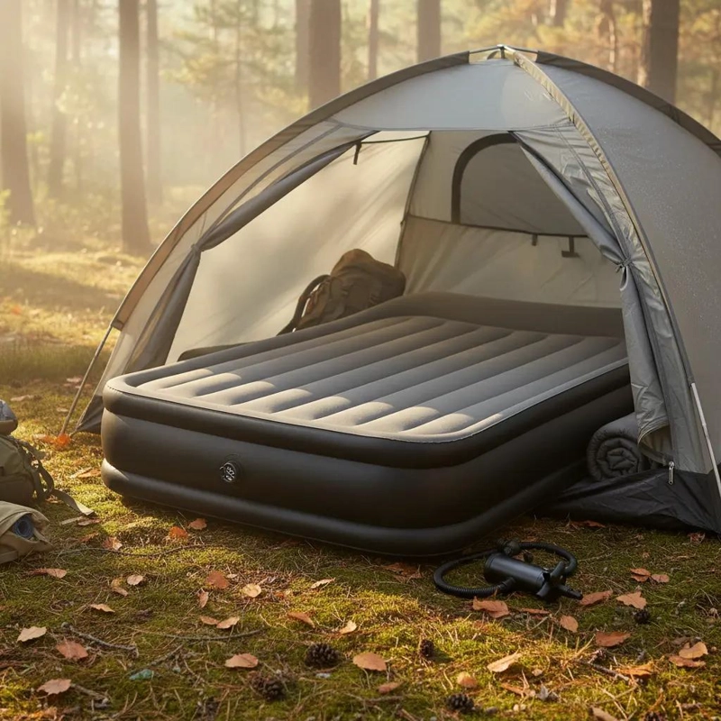COLCHON INFLABLE DELUXE CON ALMOHADA TAMAÑO QUEEN PARA DESCANSO COMODO - 1