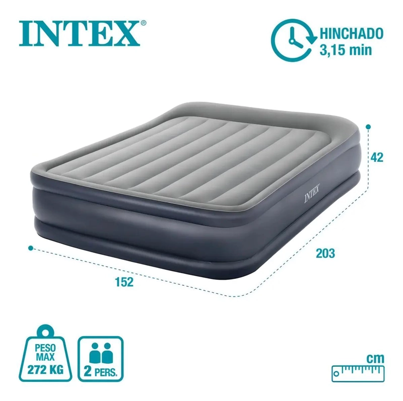 COLCHON INFLABLE DELUXE CON ALMOHADA TAMAÑO QUEEN PARA DESCANSO COMODO - 3