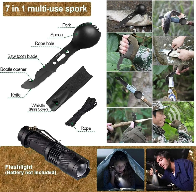 KIT DE SUPERVIVENCIA TACTICO PARA CAMPING Y PESCA CON MULTIPLES HERRAMIENTAS - 3