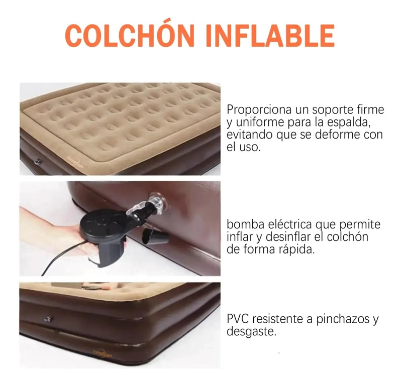 COLCHON INFLABLE PARA DOS PERSONAS CON BOMBA ELE CTRICA INTEGRADA PARA CAMPING - 2