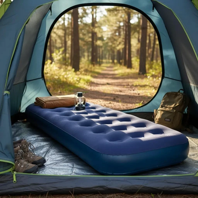 COLCHON INFLABLE ATERCIOPELADO PARA UNA PERSONA COLOR AZUL 191X76X25 CM - 1