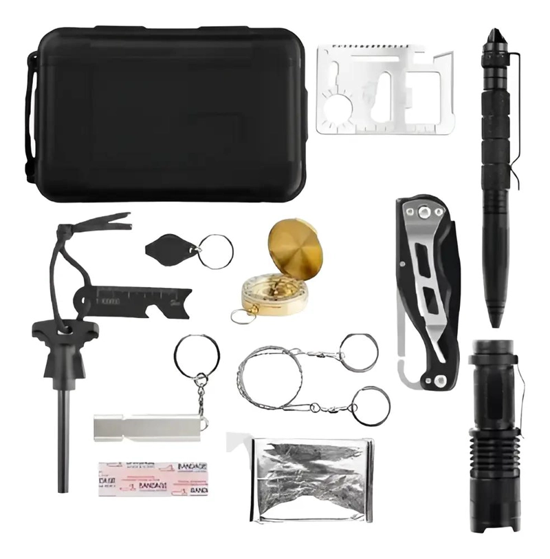 KIT COMPLETO DE HERRAMIENTAS PARA SUPERVIVENCIA Y CAMPING 12 EN 1 - 1