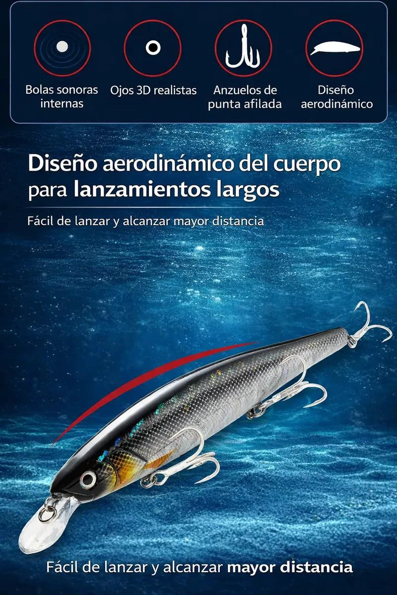SEÑUELO DE PESCA LONG CAST 16 CM 34 G FLOTANTE Y HUNDIMIENTO LENTO - 4