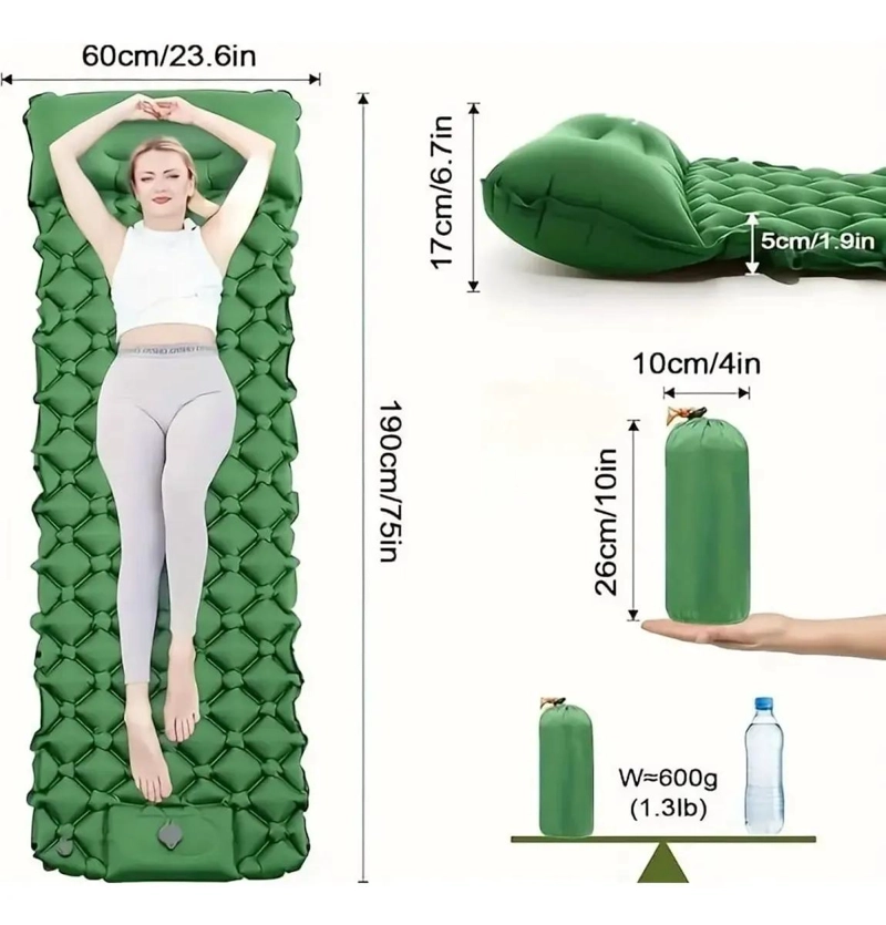 COLCHON INFLABLE PLEGABLE PORTATIL IDEAL PARA ACAMPAR Y VIAJES - 1