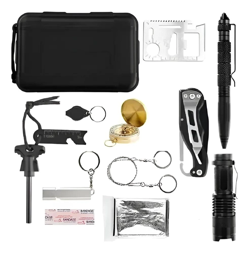 KIT DE SUPERVIVENCIA MILITAR MULTIUSO 10 EN 1 PARA CAMPING Y OUTDOOR - 1