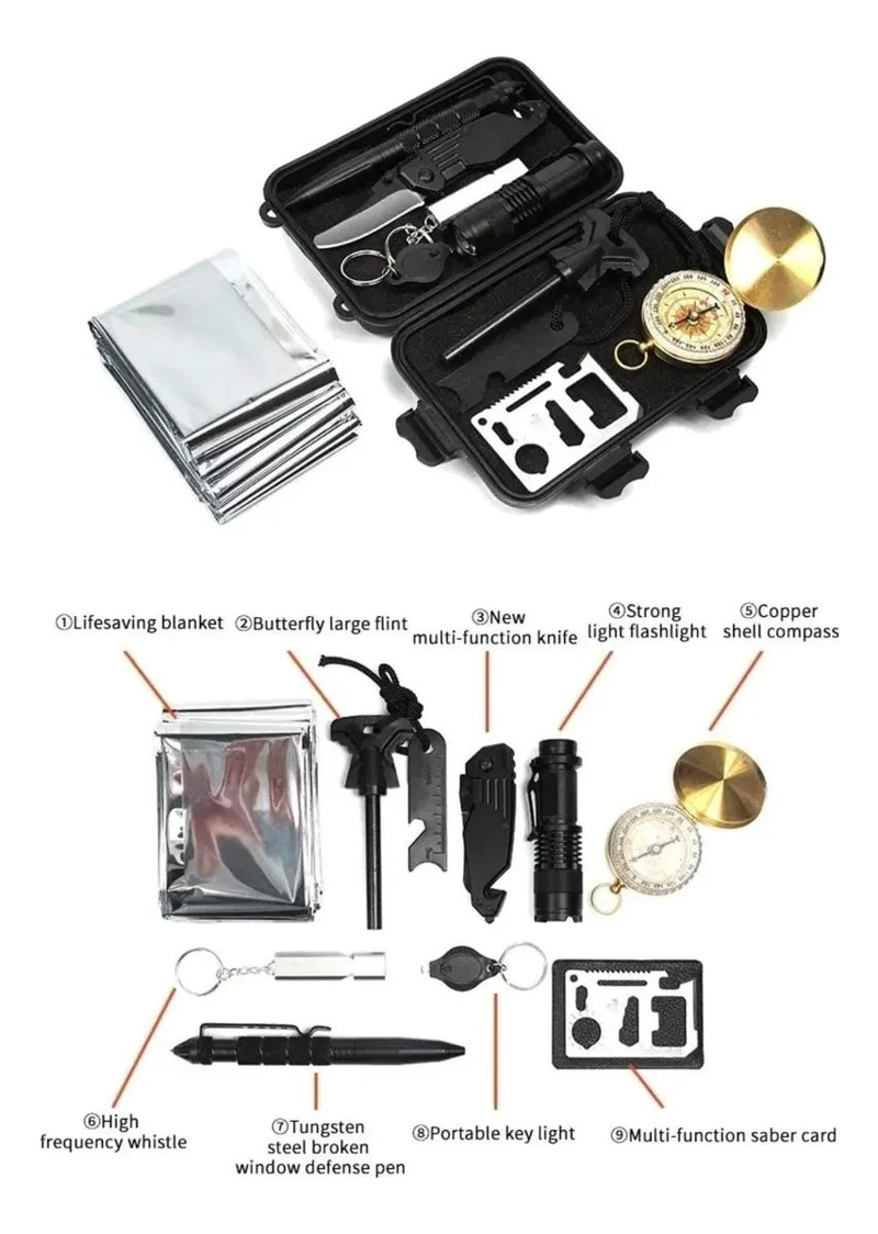 KIT DE SUPERVIVENCIA MILITAR MULTIUSO 10 EN 1 PARA CAMPING Y OUTDOOR - 4