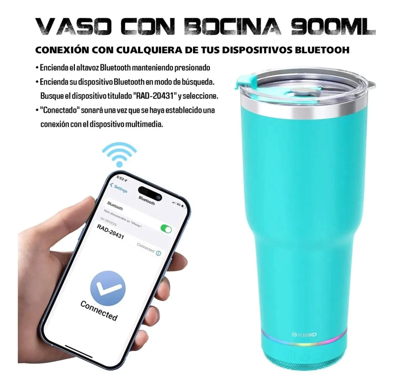 VASO TE RMICO DE 900ML CON PARLANTE BLUETOOTH INTEGRADO PARA BEBIDAS - 2