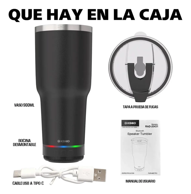 VASO TE RMICO DE 900ML CON PARLANTE BLUETOOTH INTEGRADO PARA BEBIDAS - 3