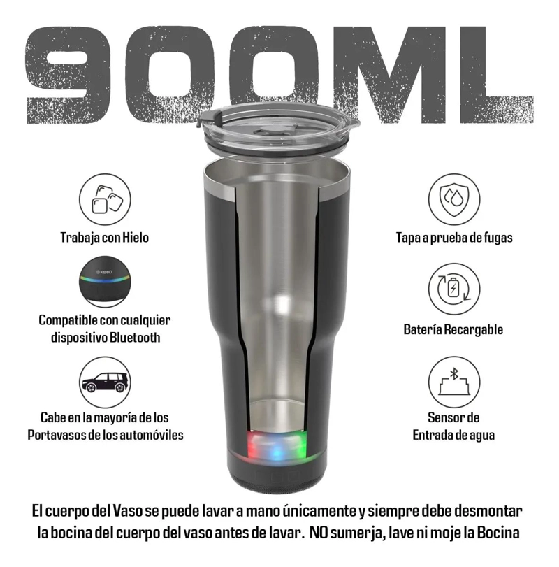 VASO TE RMICO DE 900ML CON PARLANTE BLUETOOTH INTEGRADO PARA BEBIDAS - 4