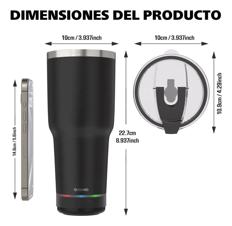 VASO TE RMICO DE 900ML CON PARLANTE BLUETOOTH INTEGRADO PARA BEBIDAS - 5
