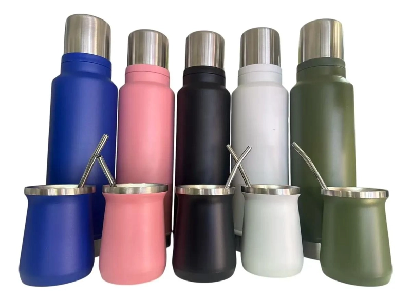 TERMO PARA AGUA FRIO Y CALOR 1.3 LITROS CON MATE Y BOMBILLA - 2
