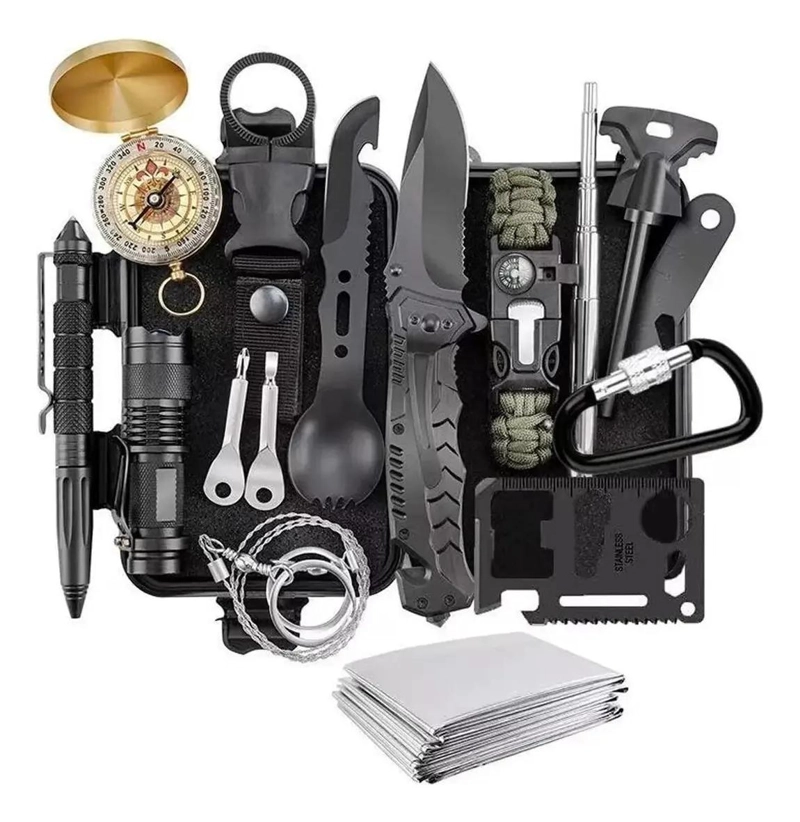 KIT COMPLETO DE HERRAMIENTAS PARA SUPERVIVENCIA EN CAMPING Y ACTIVIDADES AL AIRE - 1