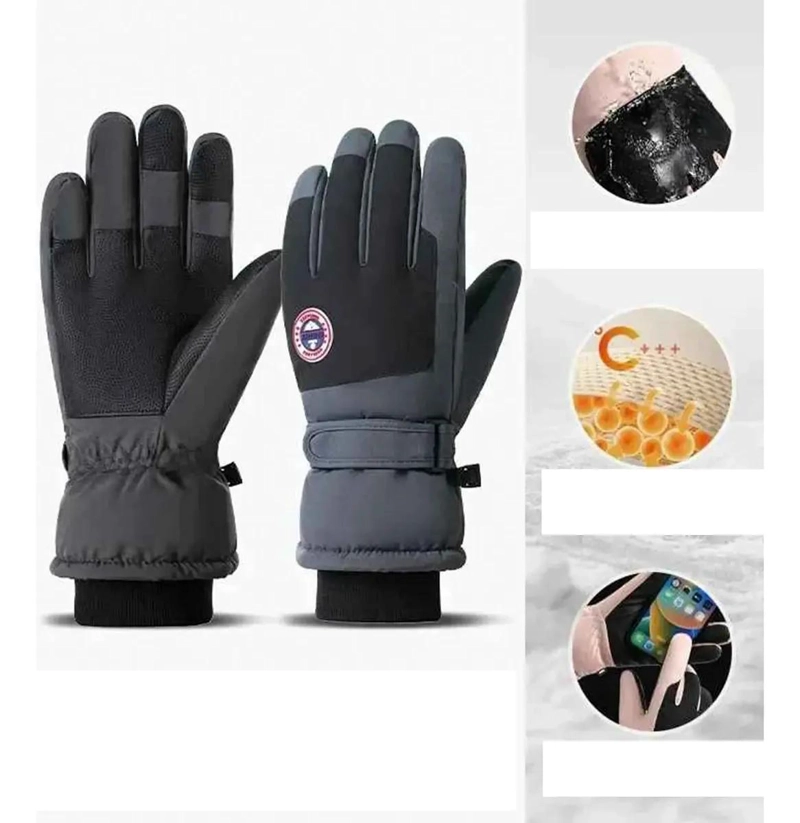 GUANTES IMPERMEABLES PARA HOMBRE CON CHIPORRO Y CORREA AJUSTABLE PARA NIEVE - 3