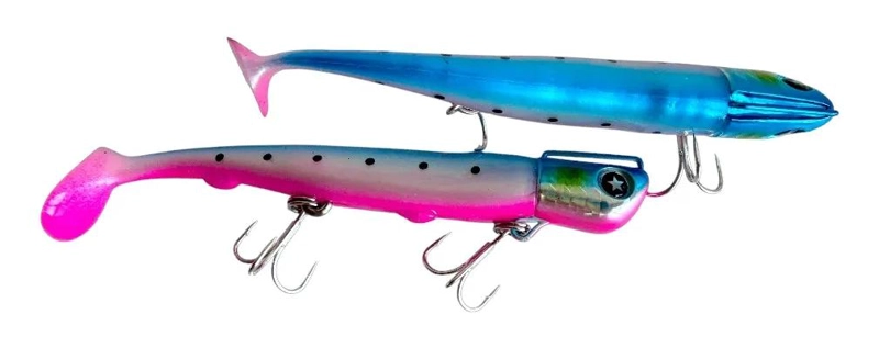 SEÑUELO DE PESCA TIPO CANDY TAIL DE 18 CM EN COLORES ROSADO Y AZUL - 1