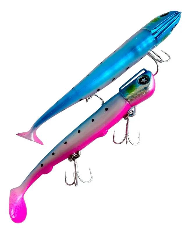 SEÑUELO DE PESCA TIPO CANDY TAIL DE 18 CM EN COLORES ROSADO Y AZUL - 2
