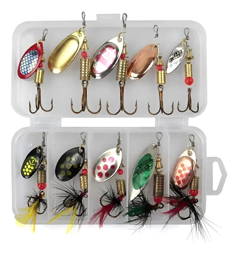 KIT DE 10 CUCHARAS GIRATORIAS PARA PESCA CON VARIEDAD DE TAMAÑOS - 1