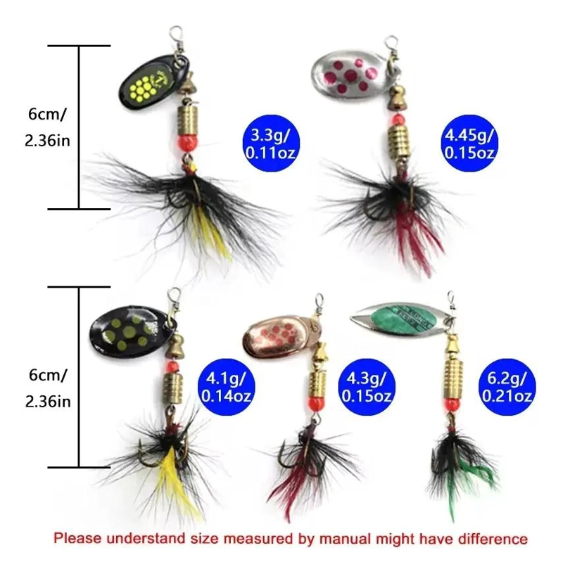 KIT DE 10 CUCHARAS GIRATORIAS PARA PESCA CON VARIEDAD DE TAMAÑOS - 2