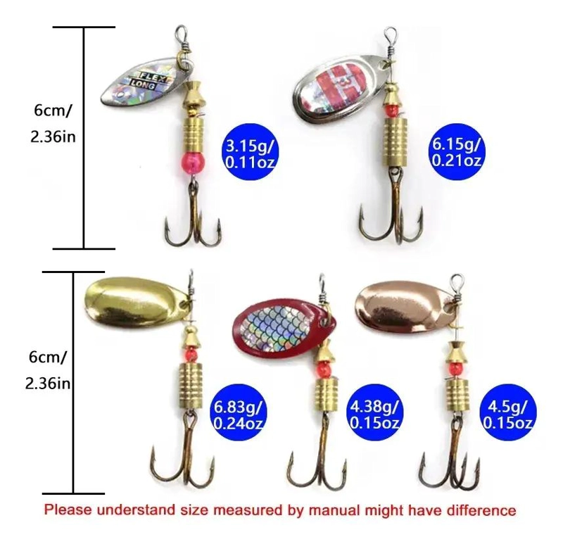 KIT DE 10 CUCHARAS GIRATORIAS PARA PESCA CON VARIEDAD DE TAMAÑOS - 3