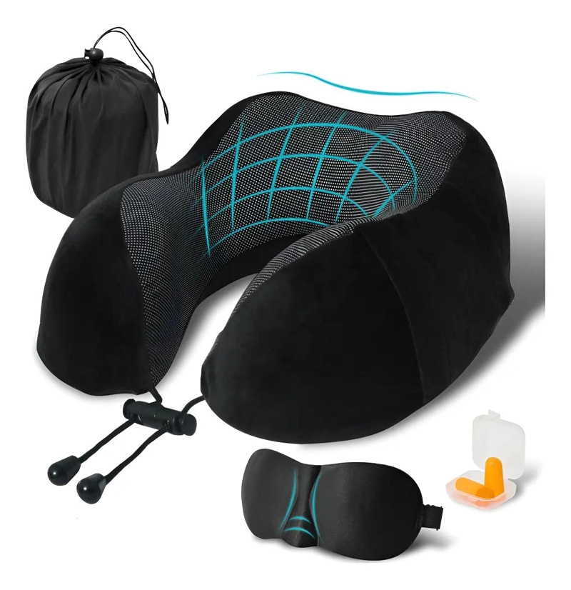 ALMOHADA ERGONOMICA DE VIAJE CON ANTIFAZ Y TAPONES PARA OIDOS - 1
