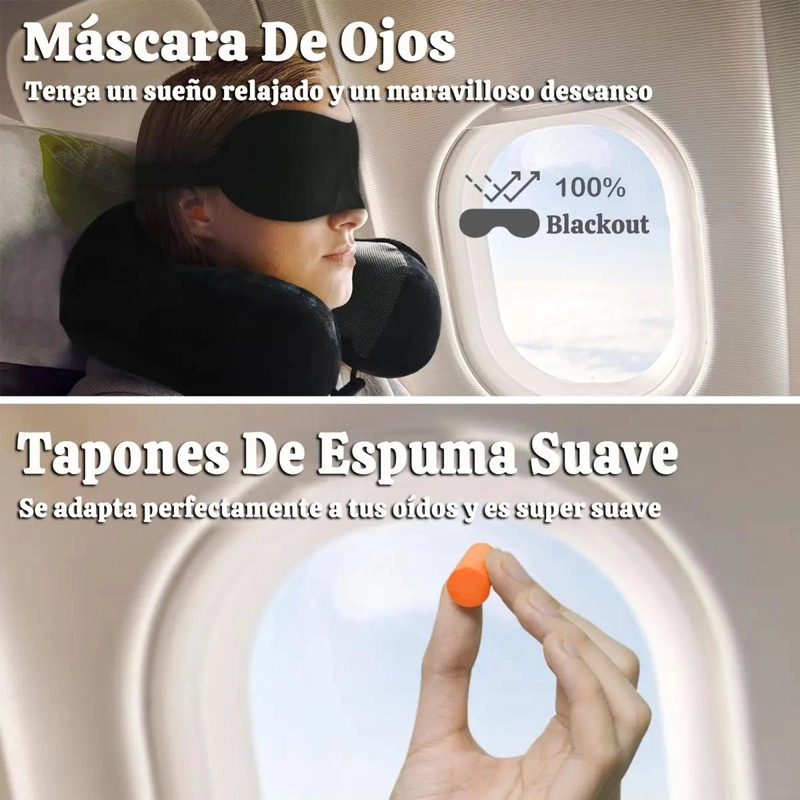 ALMOHADA ERGONOMICA DE VIAJE CON ANTIFAZ Y TAPONES PARA OIDOS - 3