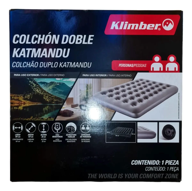 COLCHON INFLABLE DOBLE PARA DOS PERSONAS CON CAPACIDAD DE 300 KG COLOR GRIS - 1