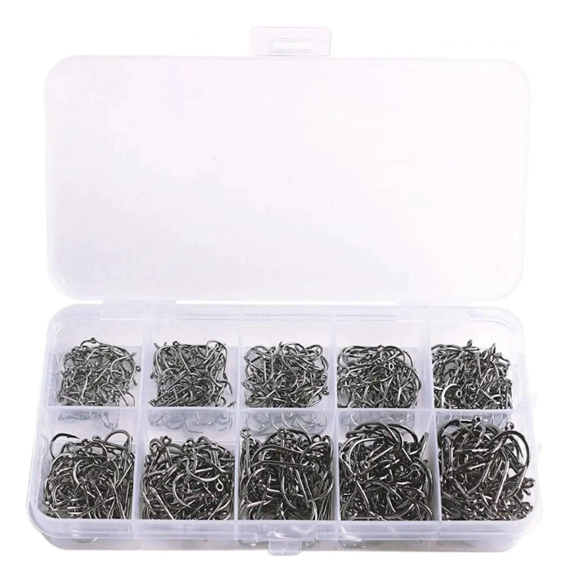 SET DE 500 ANZUELOS PARA PESCA EN ACERO AL CARBONO DE TAMAÑOS VARIADOS - 1