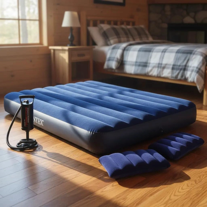 COLCHON INFLABLE PARA DOS PERSONAS CON ALMOHADAS INTEGRADAS COLOR AZUL - 1