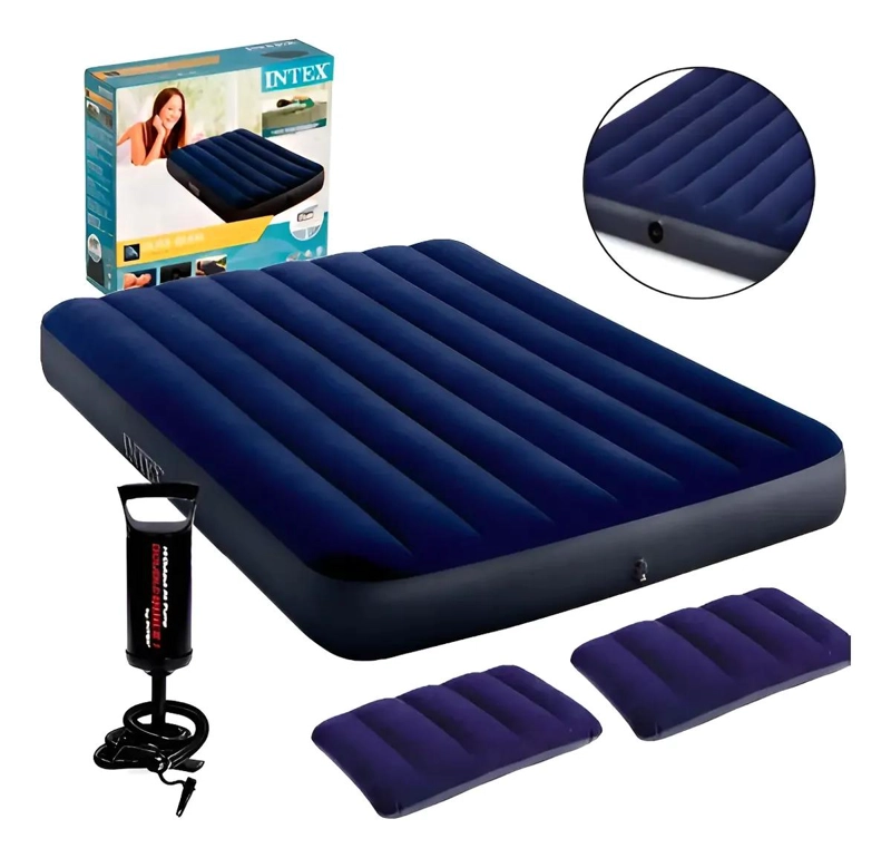 COLCHON INFLABLE PARA DOS PERSONAS CON ALMOHADAS INTEGRADAS COLOR AZUL - 2