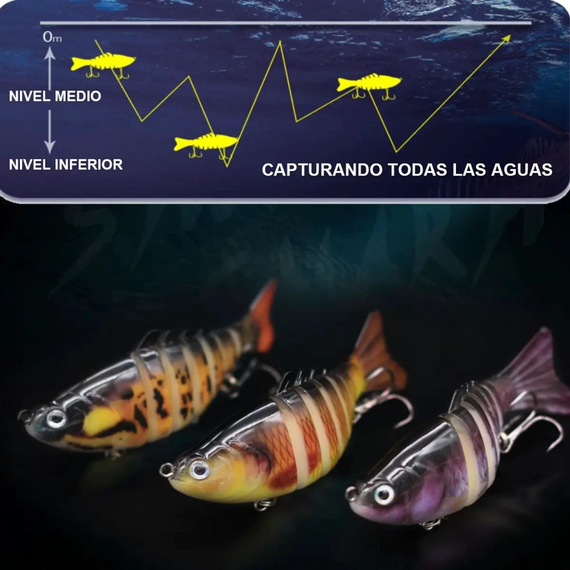 KIT DE 5 SEÑUELOS DE PESCA ARTICULADOS PARA BASS CON MOVIMIENTO REALISTA - 3