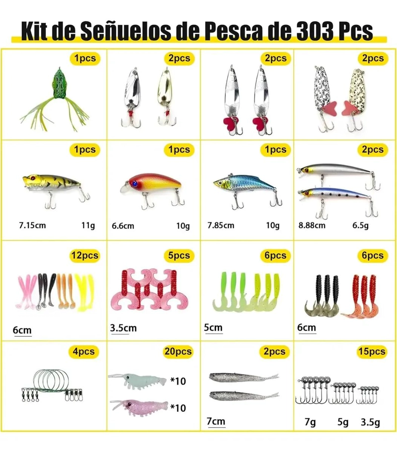 KIT COMPLETO DE SEÑUELOS DE PESCA CON 303 PIEZAS Y CAJA ORGANIZADORA - 4