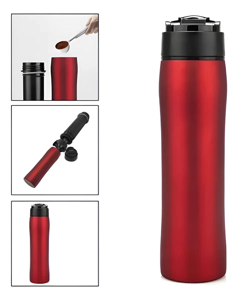 TERMO CAFETERA PORTATIL CON PRENSA FRANCESA CAPACIDAD 350 ML COLOR ROJO - 1