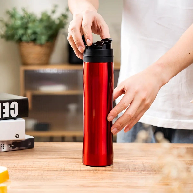TERMO CAFETERA PORTATIL CON PRENSA FRANCESA CAPACIDAD 350 ML COLOR ROJO - 2